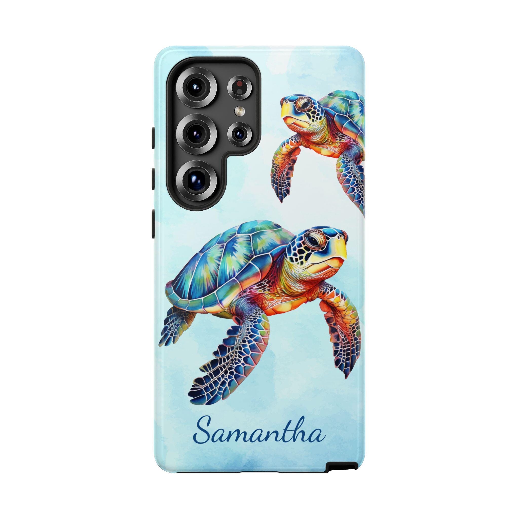 Sea Turtle Personalized Samsung Galaxy S25, S24, S23, S22, S21 Phone Cases, Optional Personalization. Colorful sea turtle sea turtle lover
