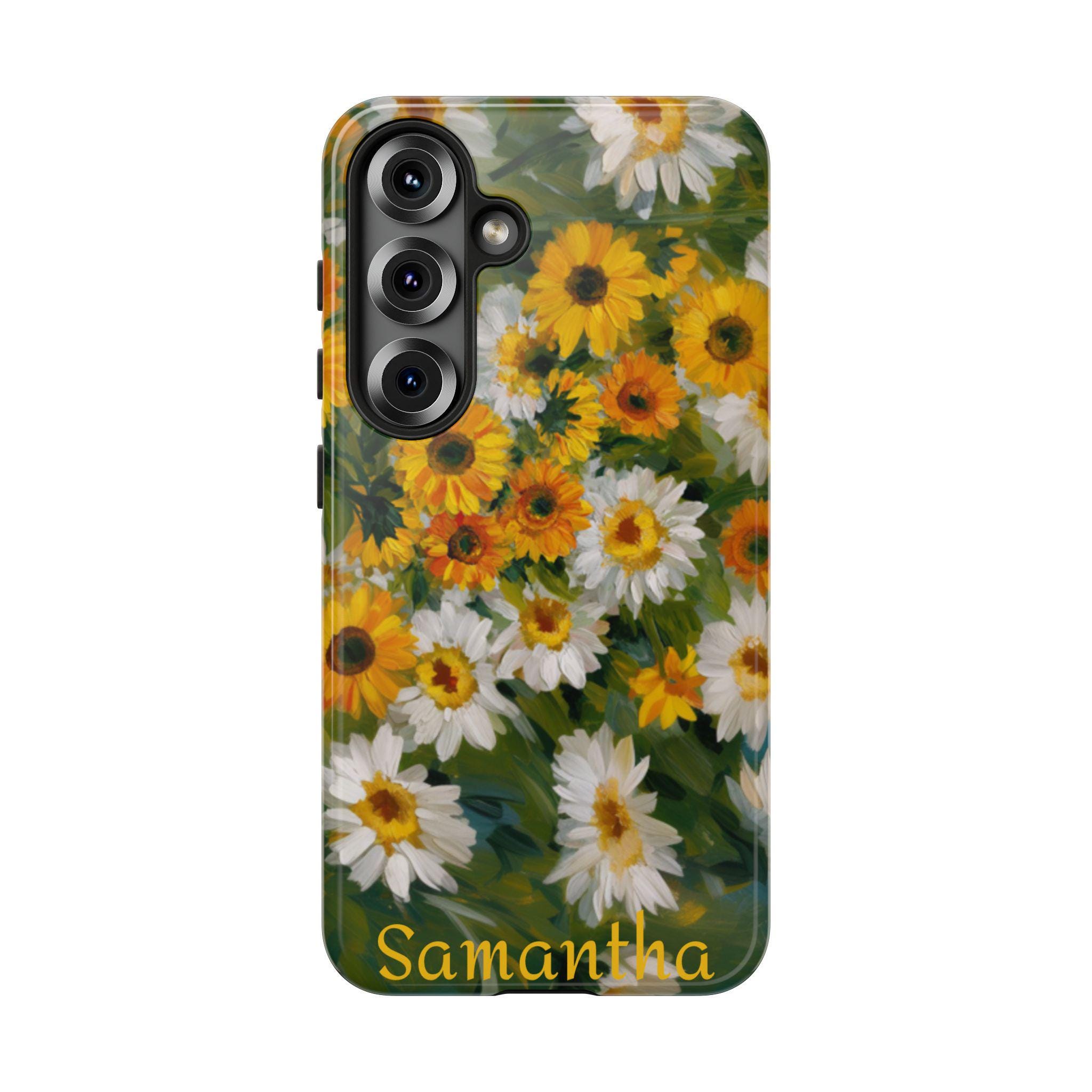 Personalized Sunflower and Daisies Painting Samsung Galaxy S25, S24, S23, S22, S21 phone case. Custom Samsung Sunflower case