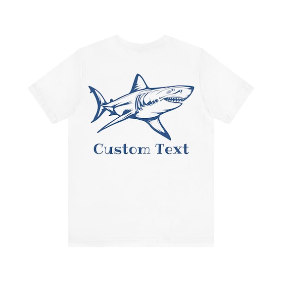 Custom Text Great White Shark T-Shirt Image on the Back, Shark Shirt, Great White Shark Shirt, Shark Gift, Great White Shark Drawing