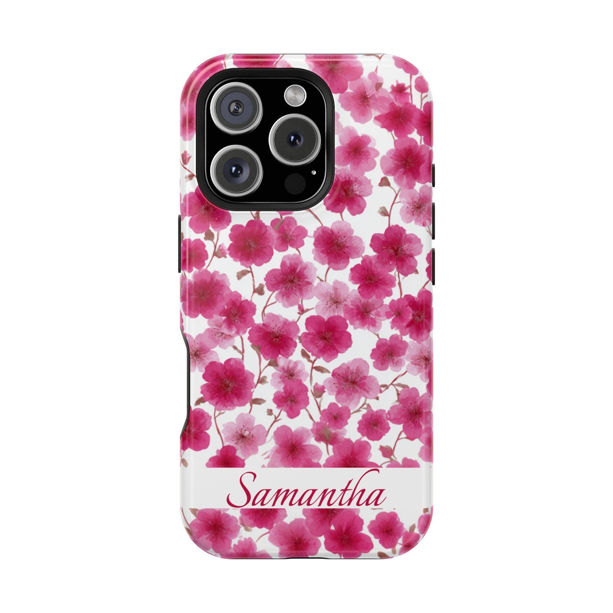 Pink flowers Personalized Magnetic Safe iPhone 16,  iPhone 15, iPhone 14 and iPhone 13 Phone Cases. Pink flower Lovers, gardeners.