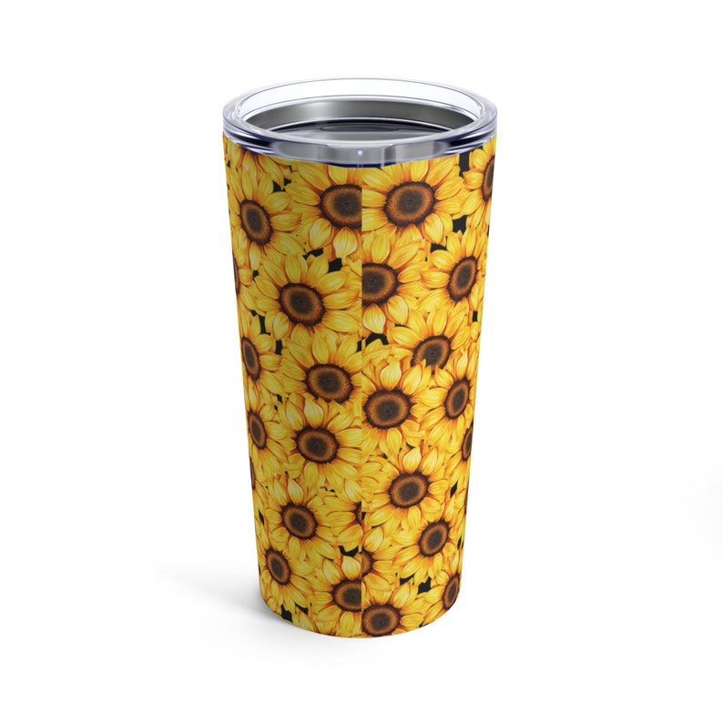 All About Sunflowers Tumbler 20oz, sunflower cup, botanical, sunflower lover, boho sunflowers, cottagecore, vintage floral , floral graphic image 2