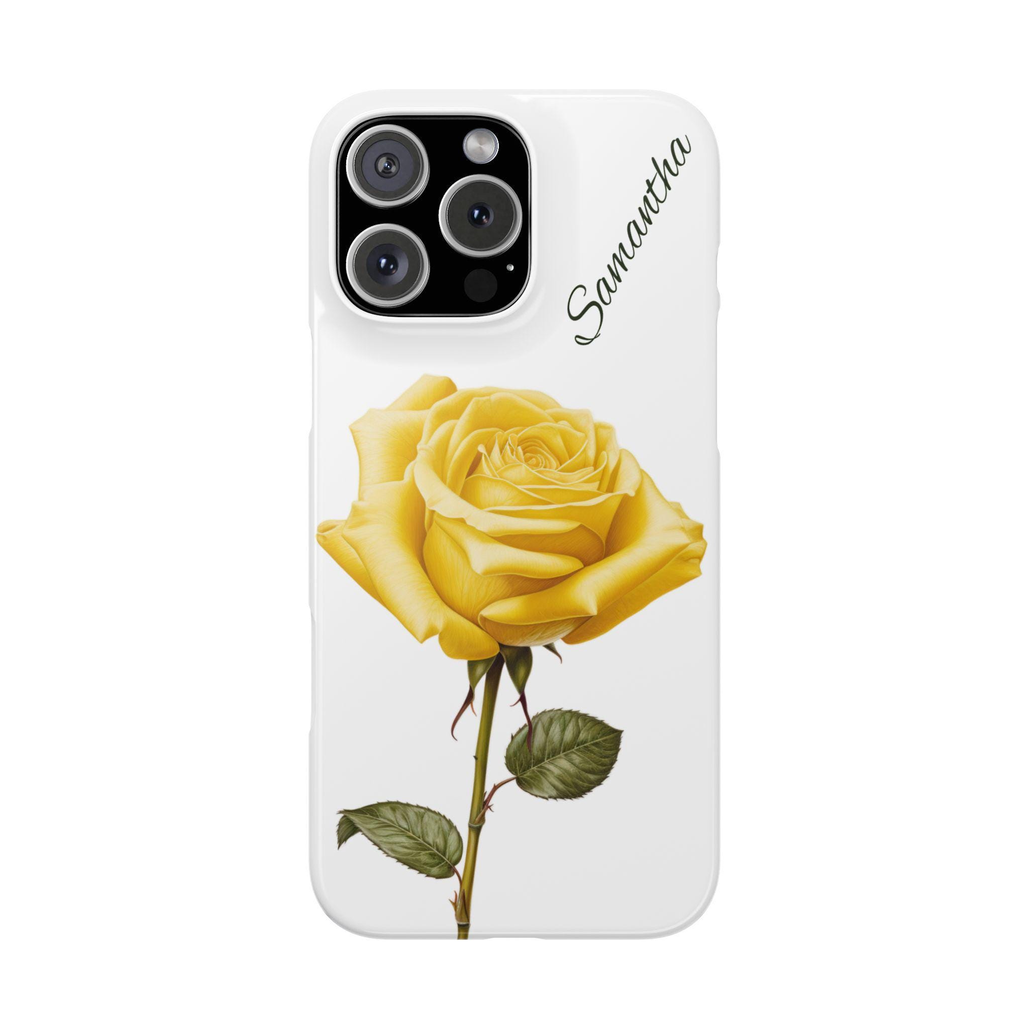 Yellow Rose iPhone Cases for iPhone 16, iPhone 15, iPhone 14, iPhone 13, iPhone 12 with optional personalization. Custom iPhone cover.