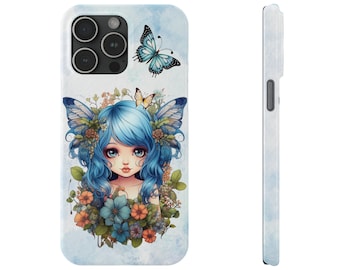 Blue Fairy iPhone 15 Phone Cases, Pretty Blue Fairycore fairy in beautiful Flowercore colors