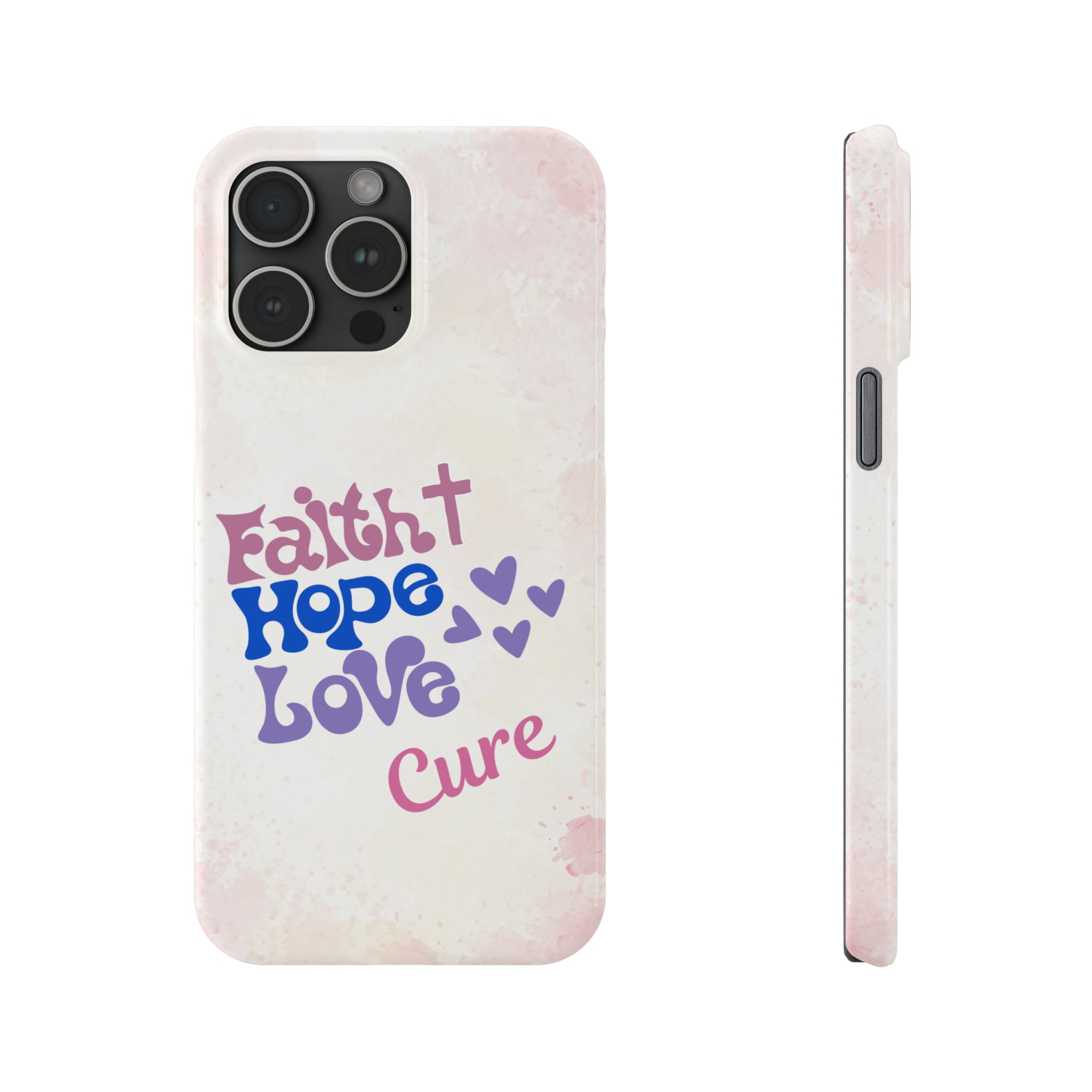 Faith Hope Love Cure iPhone 15 Phone Cases. Cancer Awareness, cancer fighter, cancer warrior, cancer encouragement, cancer gift
