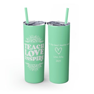 Teacher Gift Personalized Skinny Tumbler with Straw 20oz, Teacher Appreciation Gifts, Elementary Teacher Gifts, Teacher Skinny Tumbler Mint