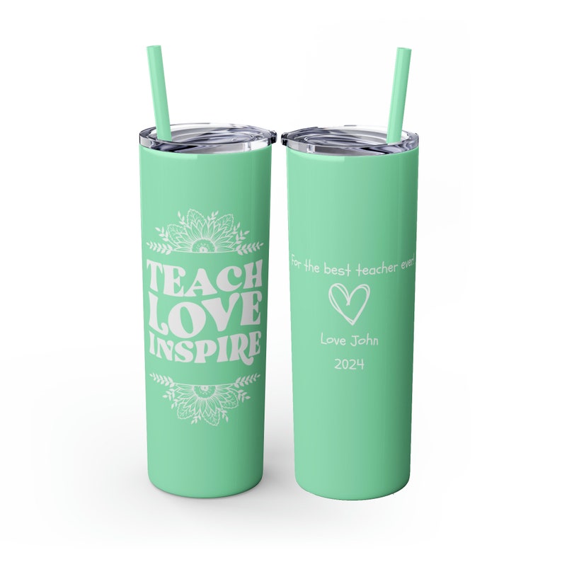 Teacher Gift Personalized Skinny Tumbler with Straw 20oz, Teacher Appreciation Gifts, Elementary Teacher Gifts, Teacher Skinny Tumbler Mint