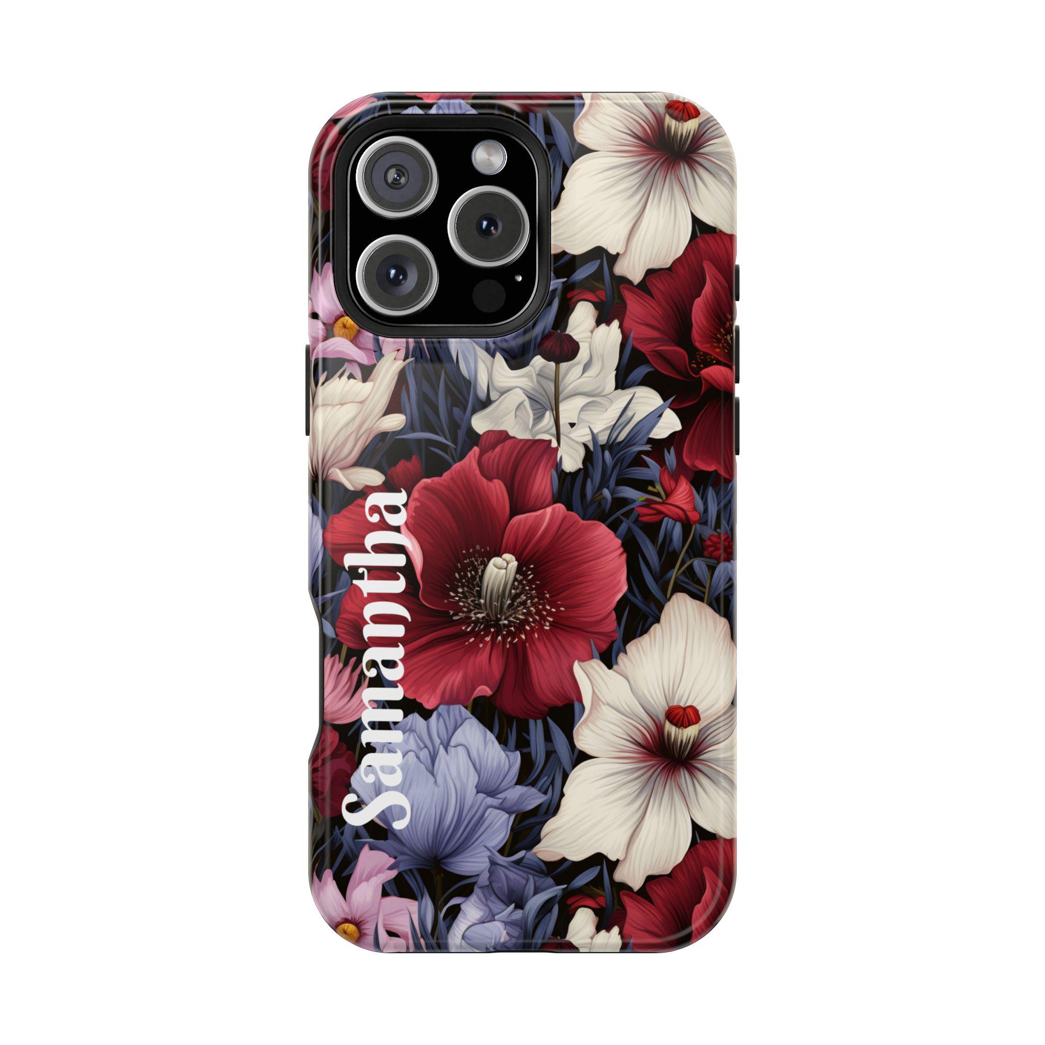 Personalized Red and Blue Poppies Magnetic Safe  iPhone 16,  iPhone 15, iPhone 14 and iPhone 13 Phone Cases. Personalization is Optional.