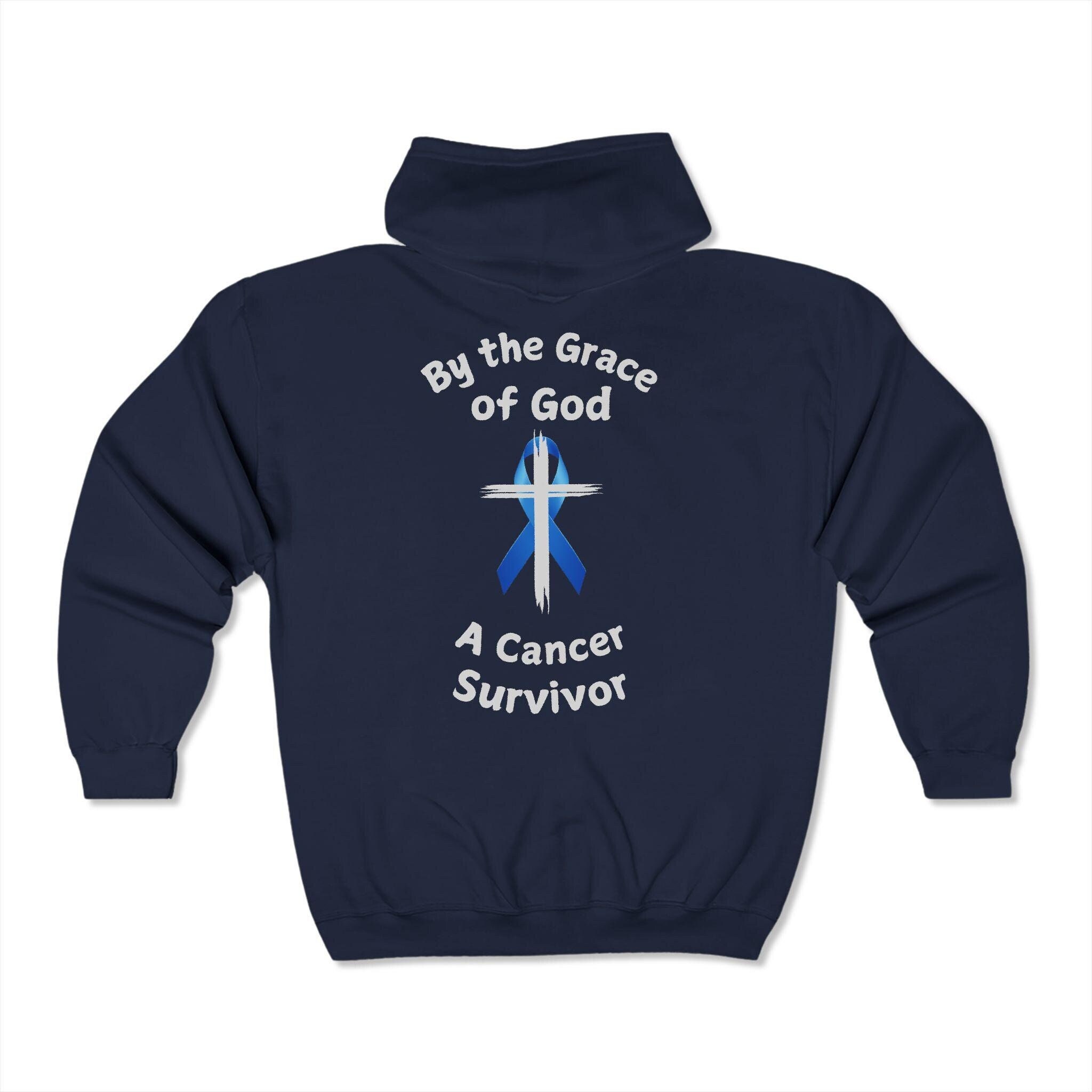 By the Grace of God Cancer Survivor Heavy Full Zip Hooded Sweatshirt. Jesus is the Answer on the front makes this the Perfect Gift