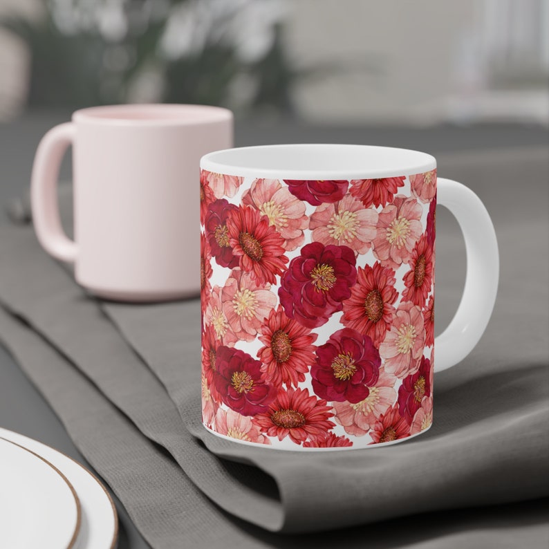 Red and Yellow Flowers Ceramic Mugs 15/20 oz image 3