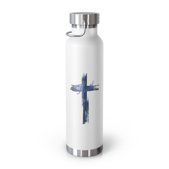 Faith and the Cross Copper Vacuum Insulated Bottle, 22oz.  Christian Woman Bottle, Prayer Warrior, Warrior of Faith, Christian.