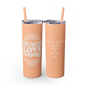 Lehrer Geschenk personalisierte Skinny Becher mit Stroh 20 Unzen, Geschenke für Lehrer, Grundschullehrer Geschenke, Lehrer Skinny Tumbler Glitter Blush