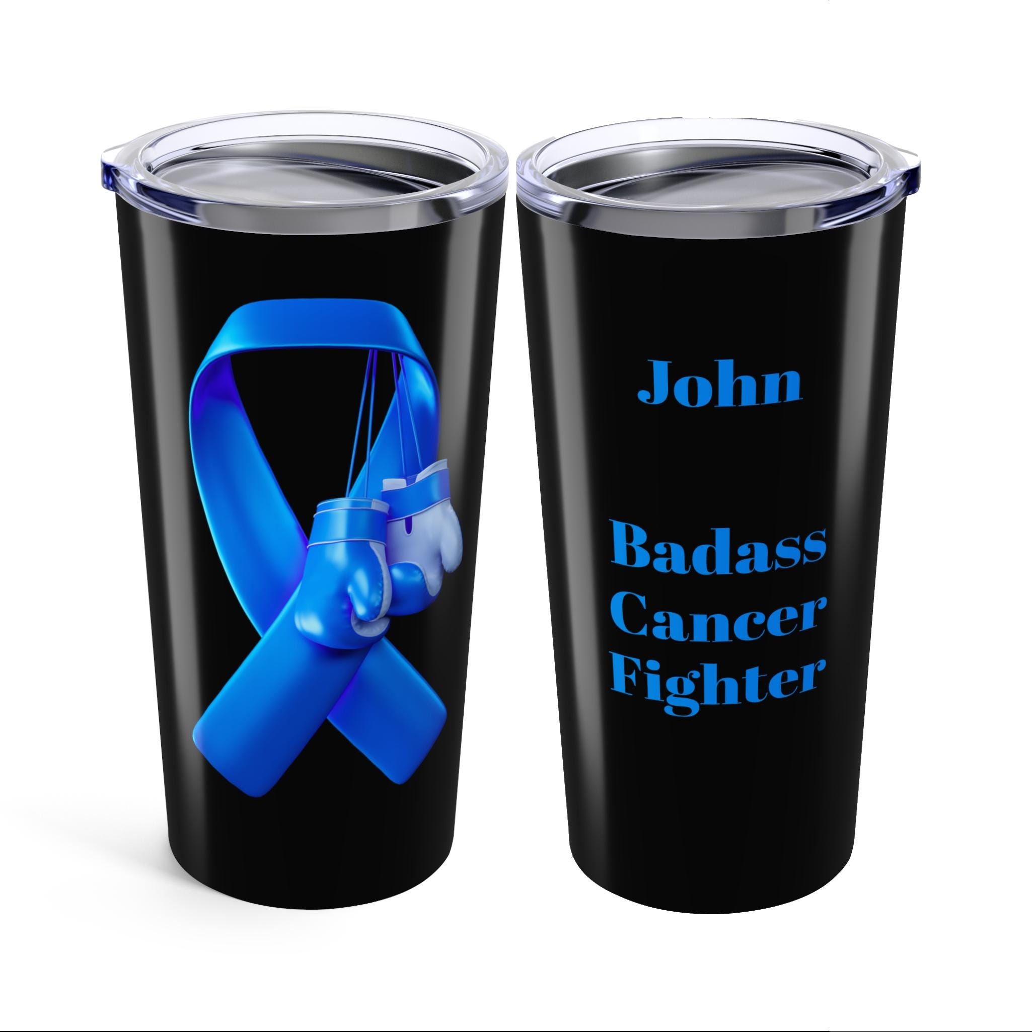 Badass Prostate Cancer Fighter Personalized Tumbler 20oz. Cancer awareness. Custom name is optional.