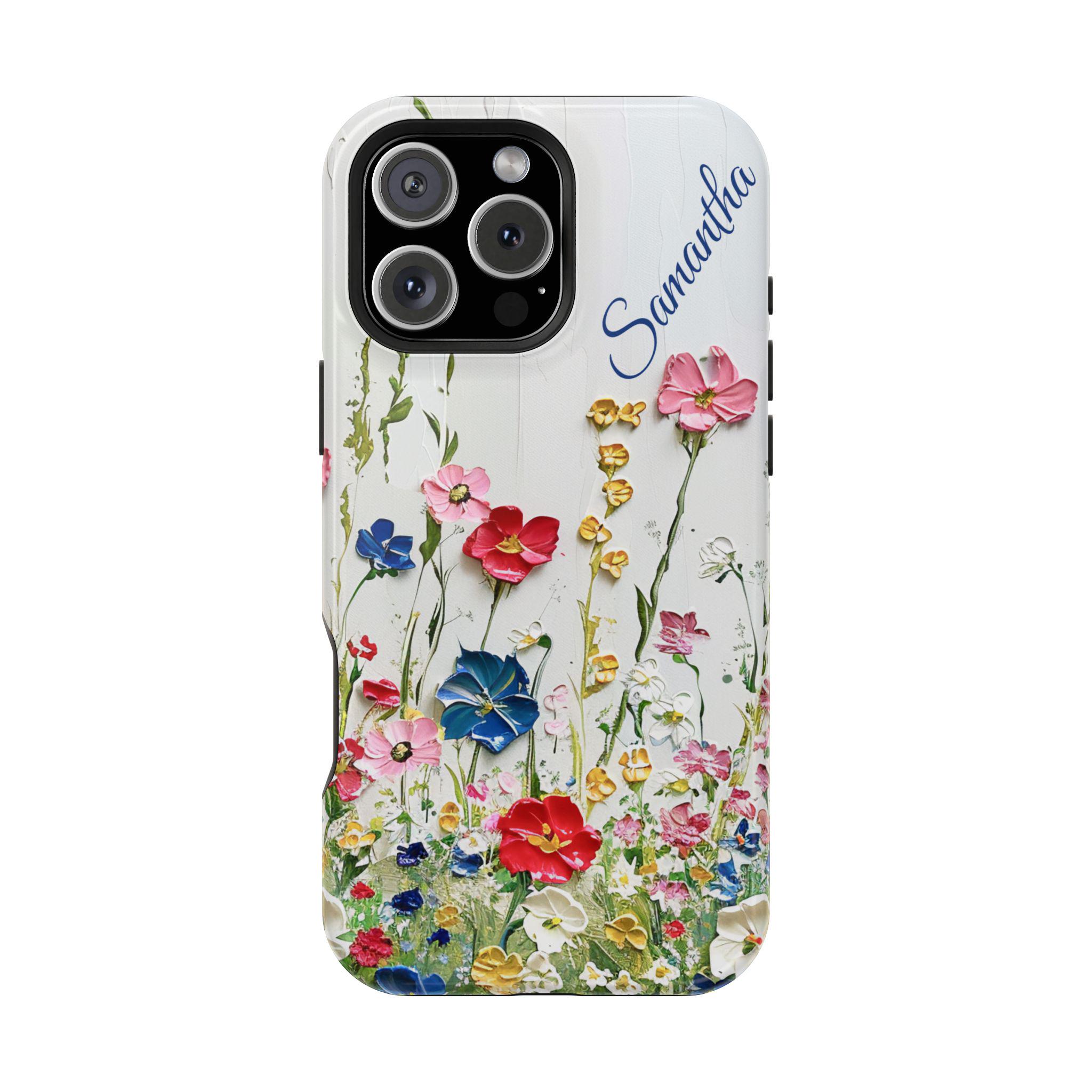 Personalized Amazing painting of Wildflowers Magnetic Safe  iPhone 16,  iPhone 15, iPhone 14, iPhone 13 Cases. Personalization is Optional