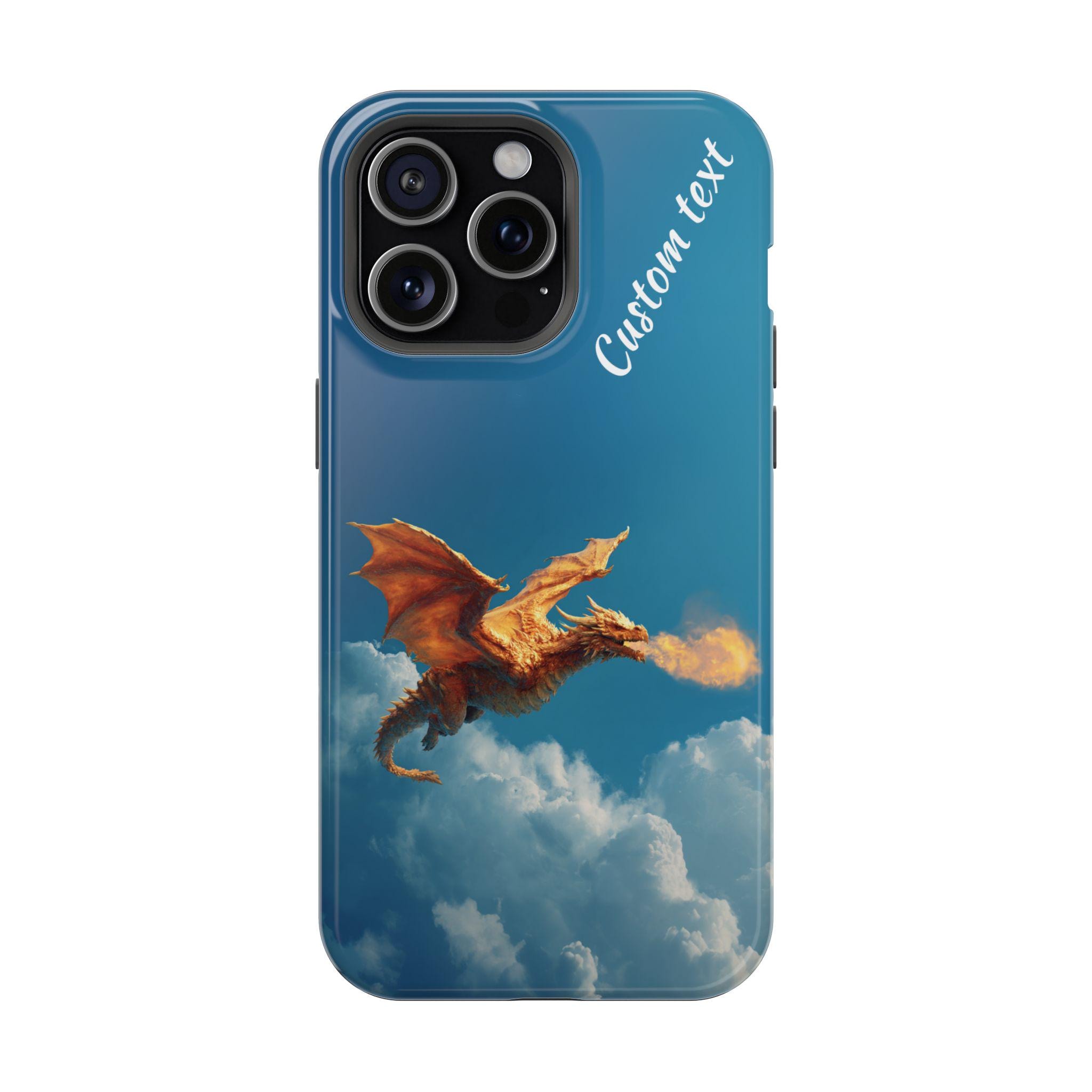 Angry Dragon Personalized Magnetic Safe Tough iPhone 16, iPhone 15, iPhone 14 and iPhone 13 Case with Optional Personalization. Dragon Fire
