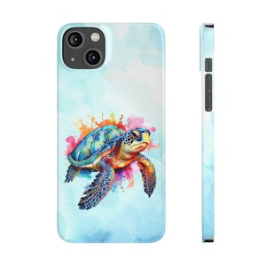 Sea Turtle iPhone 14 Phone Cases. Colorful watercolor sea turtle, save the turtles, sea turtle lover, sea turtle iPhone case, iPhone 14 case image 1