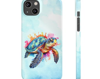 Sea Turtle iPhone 14 Phone Cases. Colorful watercolor sea turtle, save the turtles, sea turtle lover, sea turtle iPhone case, iPhone 14 case