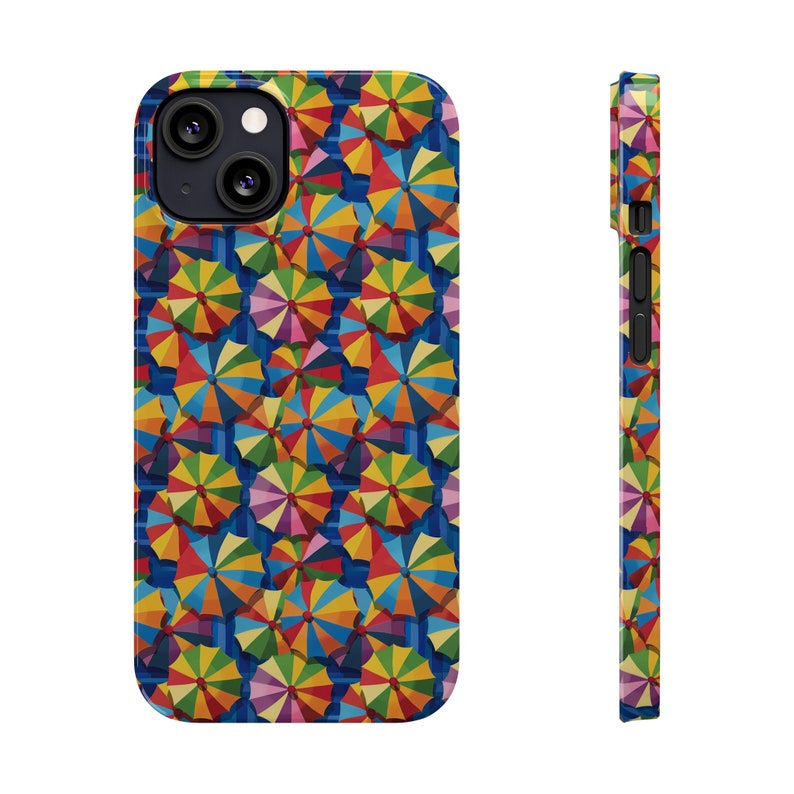 Umbrellas on iPhone 13 Phone Cases. Beach Umbrella, Umbrellas in a cool retro effect image 2