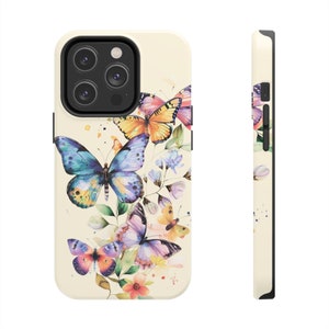 Watercolor Butterfly iPhone 14 Cases, Beautiful flowers in flowercore colors. Cottagecore, fairycore image 1