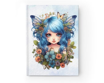 Blue Fairy Blank Journal, Amazing Pretty Blue Fairycore fairy in beautiful Flowercore colors