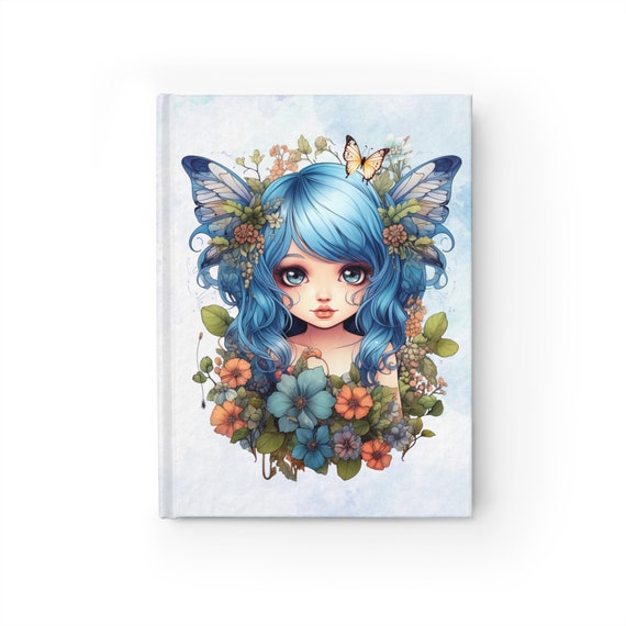 Blue Fairy Blank Journal, Amazing Pretty Blue Fairycore fairy in beautiful Flowercore colors