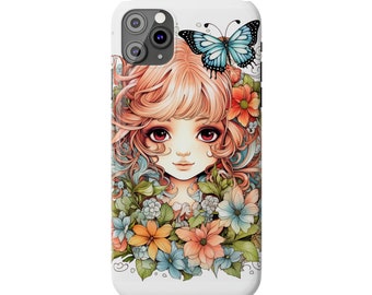 Fairy with Red Hair iPhone 11 cases. Pretty Fairycore fairy in beautiful Flowercore colors