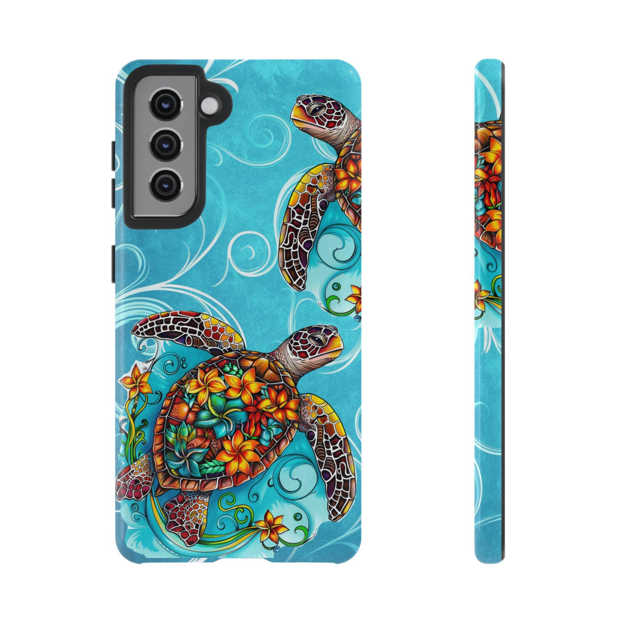 Polynesian Sea Turtle Samsung Galaxy S21, S22, S23, S24 Phone Cases. Colorful sea turtle, save the turtles, sea turtle lover, sea turtle