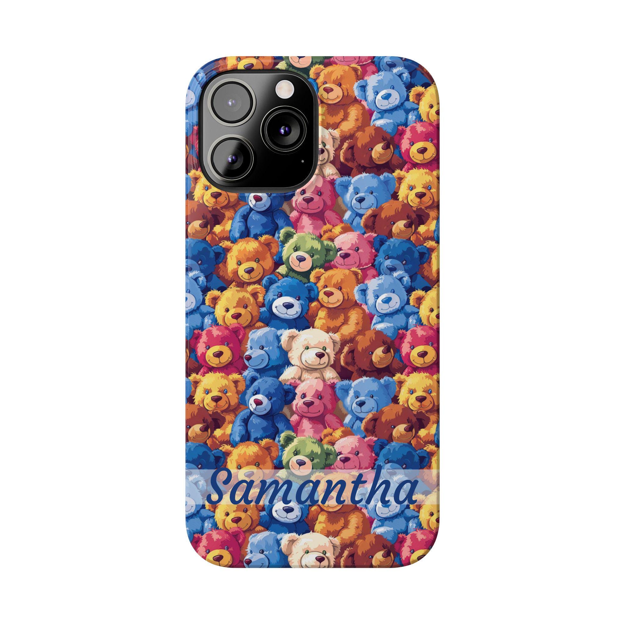 Personalized Adorable Teddy Bears on iPhone 16, iPhone 15, iPhone 14 and iPhone 13, iPhone 12 Cases. Custom name is optional. Teddy bear