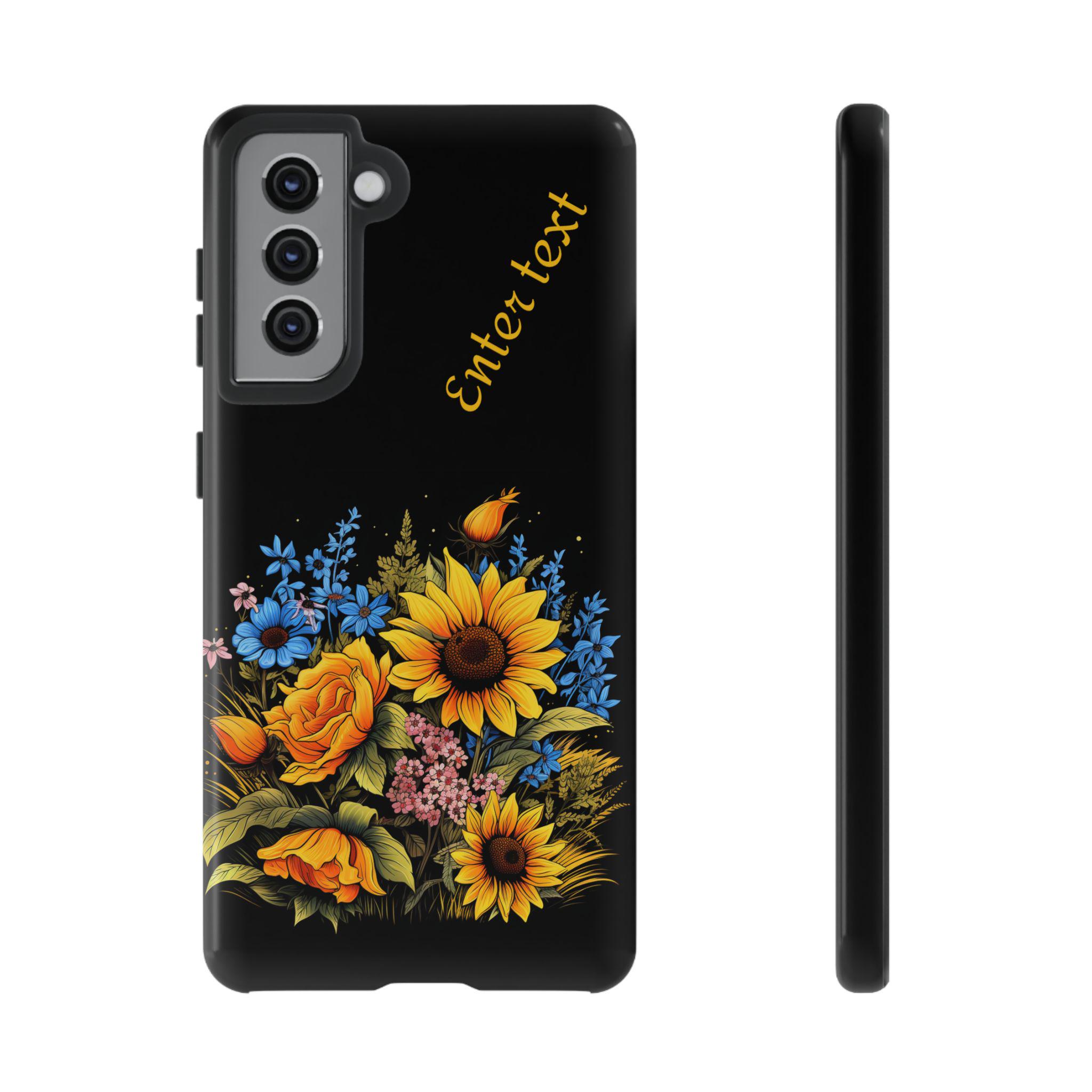 Personalized Vintage Sunflowers Samsung Galaxy S21, S22, S23, S24 phone case with Optional Personalization. Samsung Sunflower case
