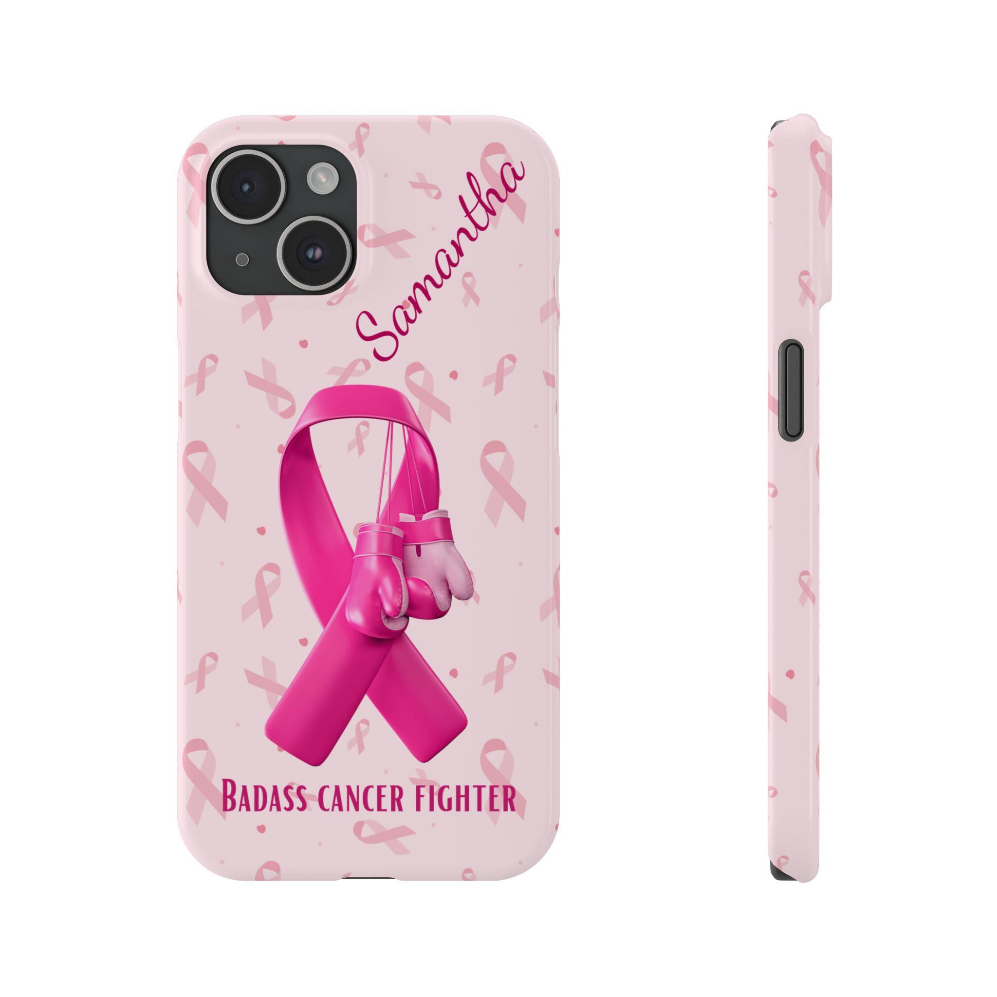 Badass Breast Cancer Fighter iPhone 15, 14, 13, 12 Cases With Optional Personalization.