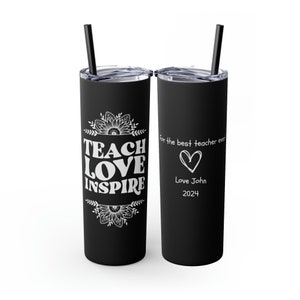 Teacher Gift Personalized Skinny Tumbler with Straw 20oz, Teacher Appreciation Gifts, Elementary Teacher Gifts, Teacher Skinny Tumbler Black