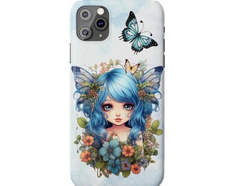 Blue Fairy iPhone 11 case, iPhone 11 Pro, and iPhone 11 Pro Max. Pretty Blue Fairycore fairy in beautiful Flowercore colors