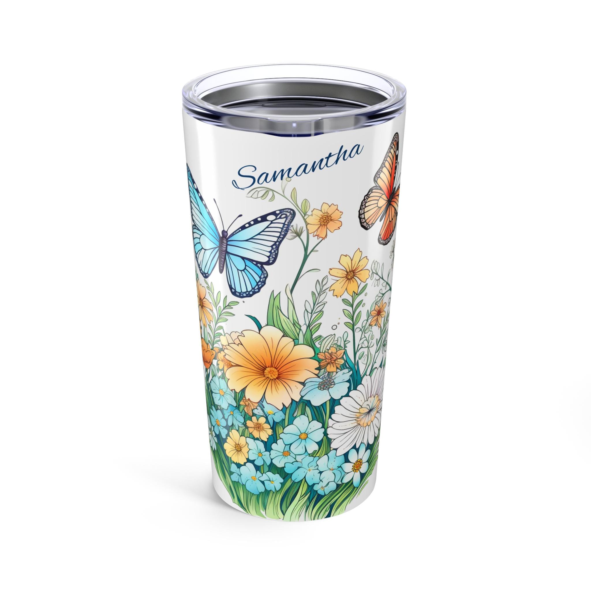 Personalized Wildflowers and Butterflies Tumbler 20oz, Optional Customization on Amazing Wildflowers, beautiful colors! coffee cup