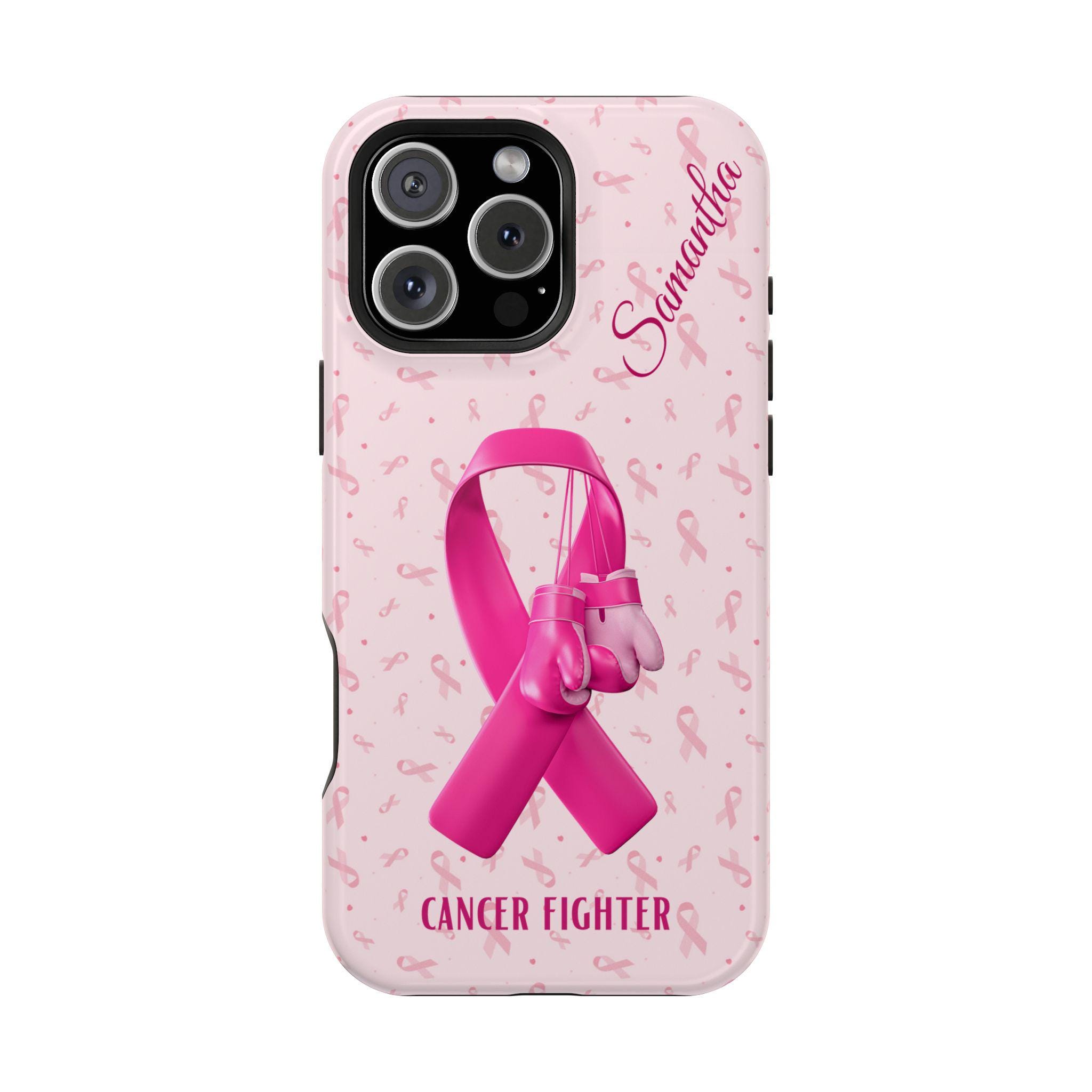 Custom Breast Cancer Fighter Magnetic Safe Tough iPhone 16, iPhone 15, iPhone 14, iPhone 13, Cases. Custom Name is optional.
