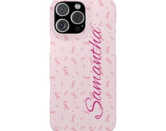 Personalized Breast Cancer iPhone 16, iPhone 15, iPhone 14, iPhone 13, iPhone 12 Cases. Personalize for yourself or a cancer warrior