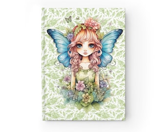 Fairy with Blue Wings Blank Journal, Amazing Pretty Fairycore fairy in beautiful Flowercore colors