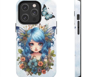 Blue Fairy iPhone 14 Cases, Pretty Blue Fairycore fairy in beautiful Flowercore colors