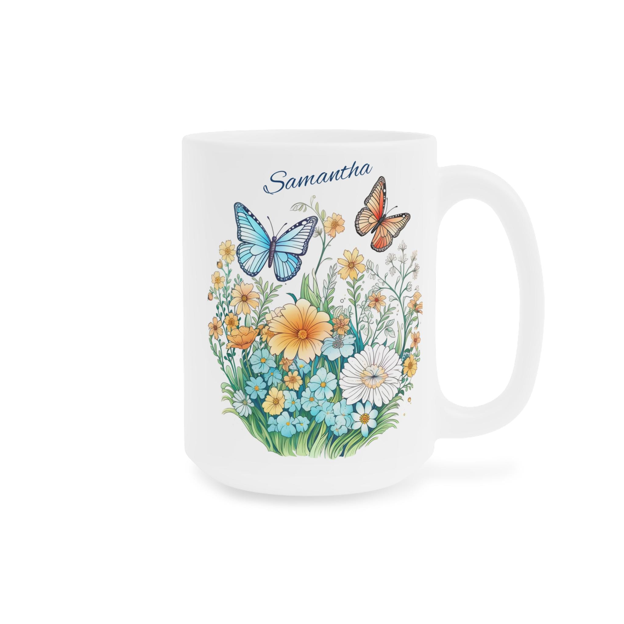 Personalized Wildflowers and Butterflies Coffee cup 15/20 oz. Optional Customization on Amazing flowers in beautiful Flowercore colors