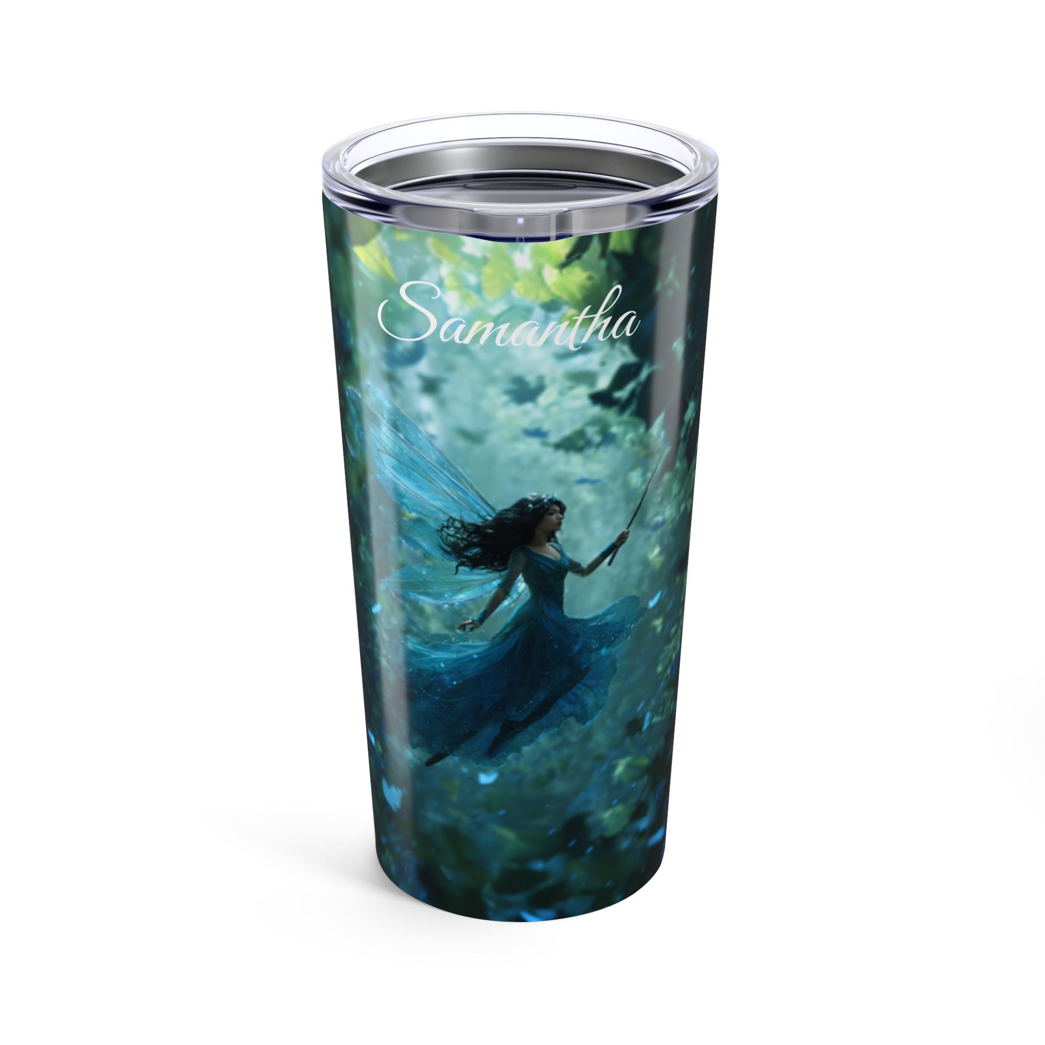 Blue Fairy Personalized Tumbler 20oz. Custom name is optional.  Amazing Blue Fairy insulated coffee cup. Beautiful Blue Fairy.