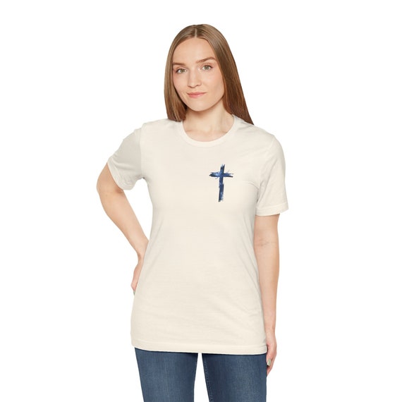 Faith and the Cross T-Shirt with image on pocket area, Christian Woman Shirt, Prayer Warrior, Warrior of Faith, Christian Woman.