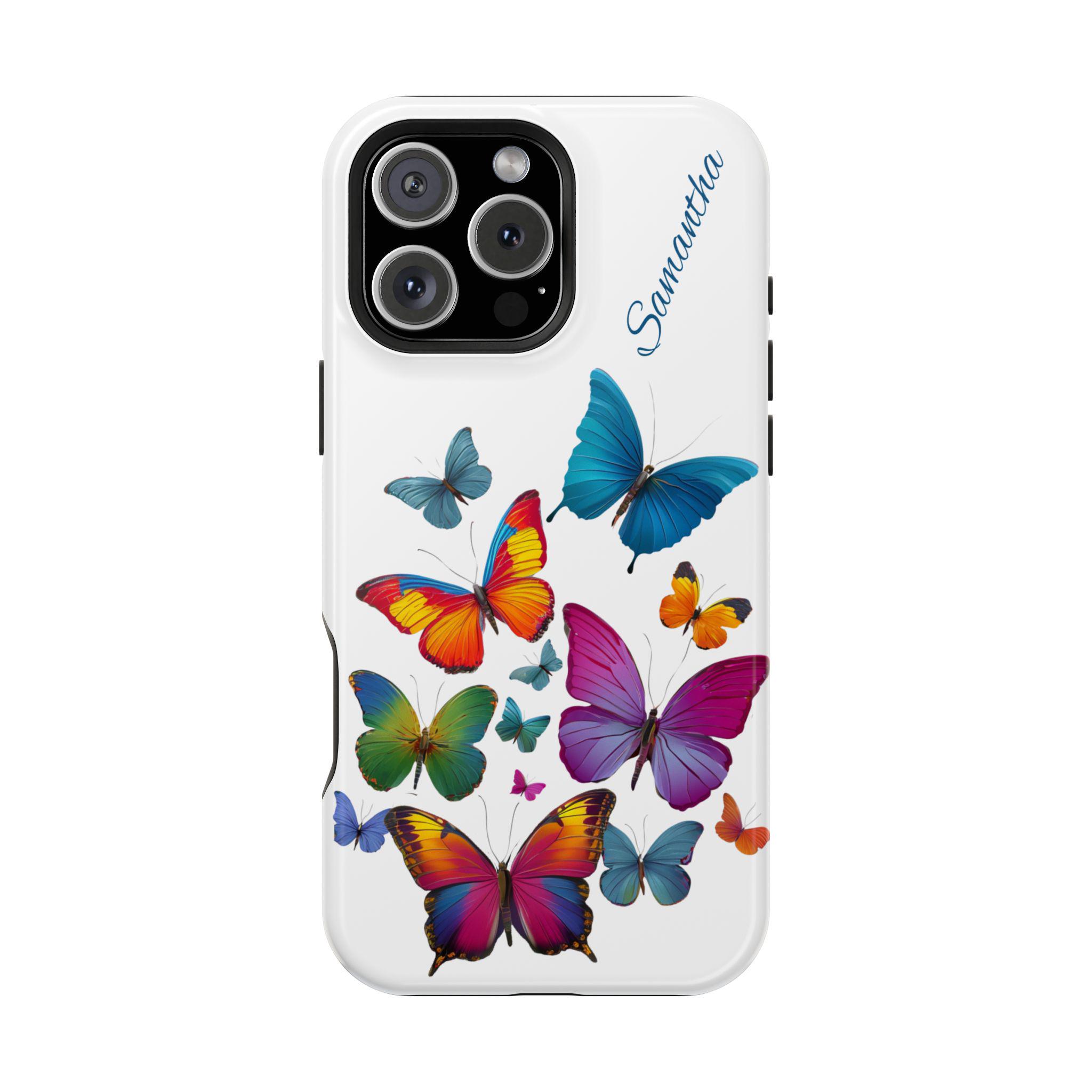 Personalized Watercolor Butterflies Magnetic Safe  iPhone 16,  iPhone 15, iPhone 14 and iPhone 13 Cases. Personalization is Optional.