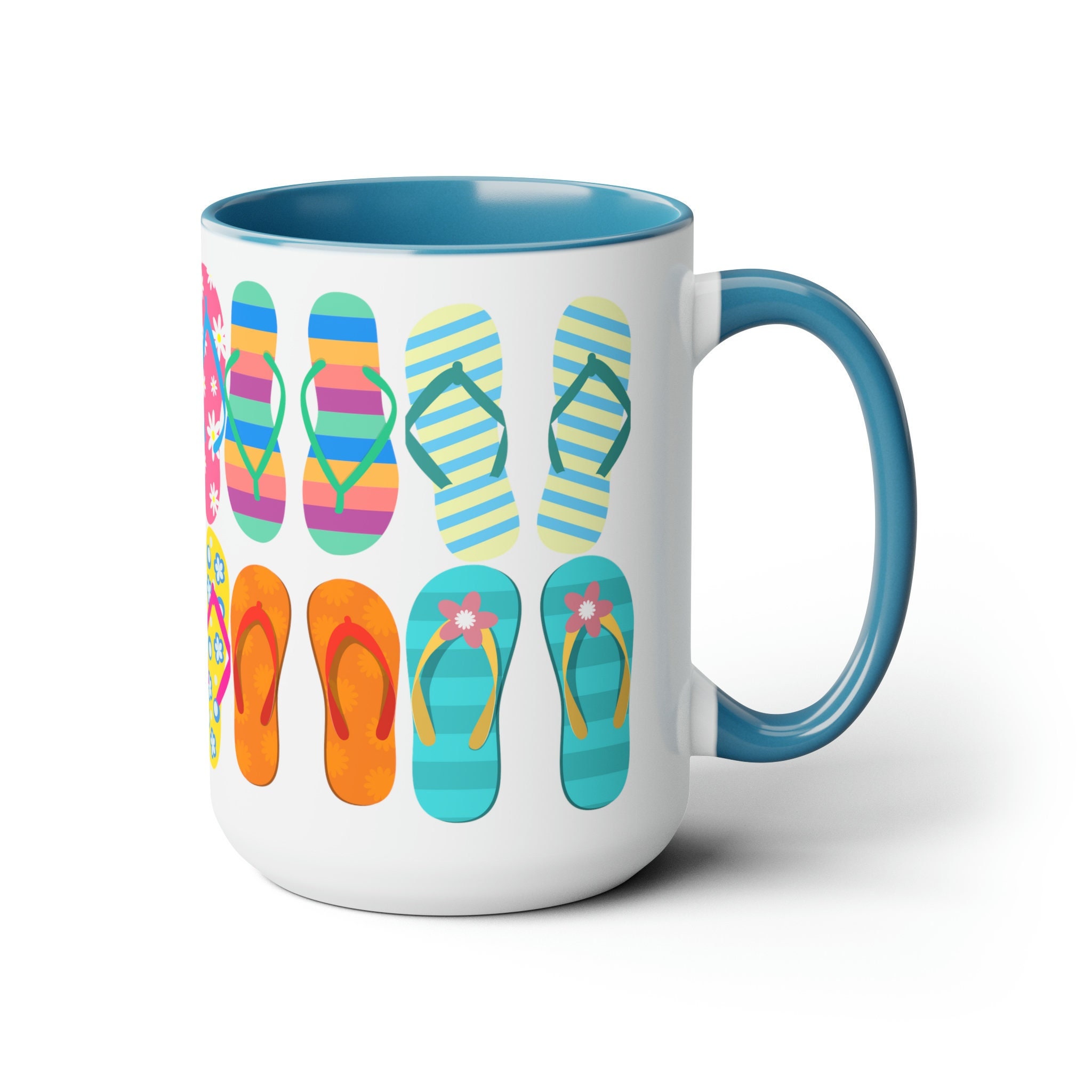 Just Flip Flops Coffee Cup 15oz, Perfect mug for beach lovers everywhere! Costal design of Flip Flops and more Flip Flops.