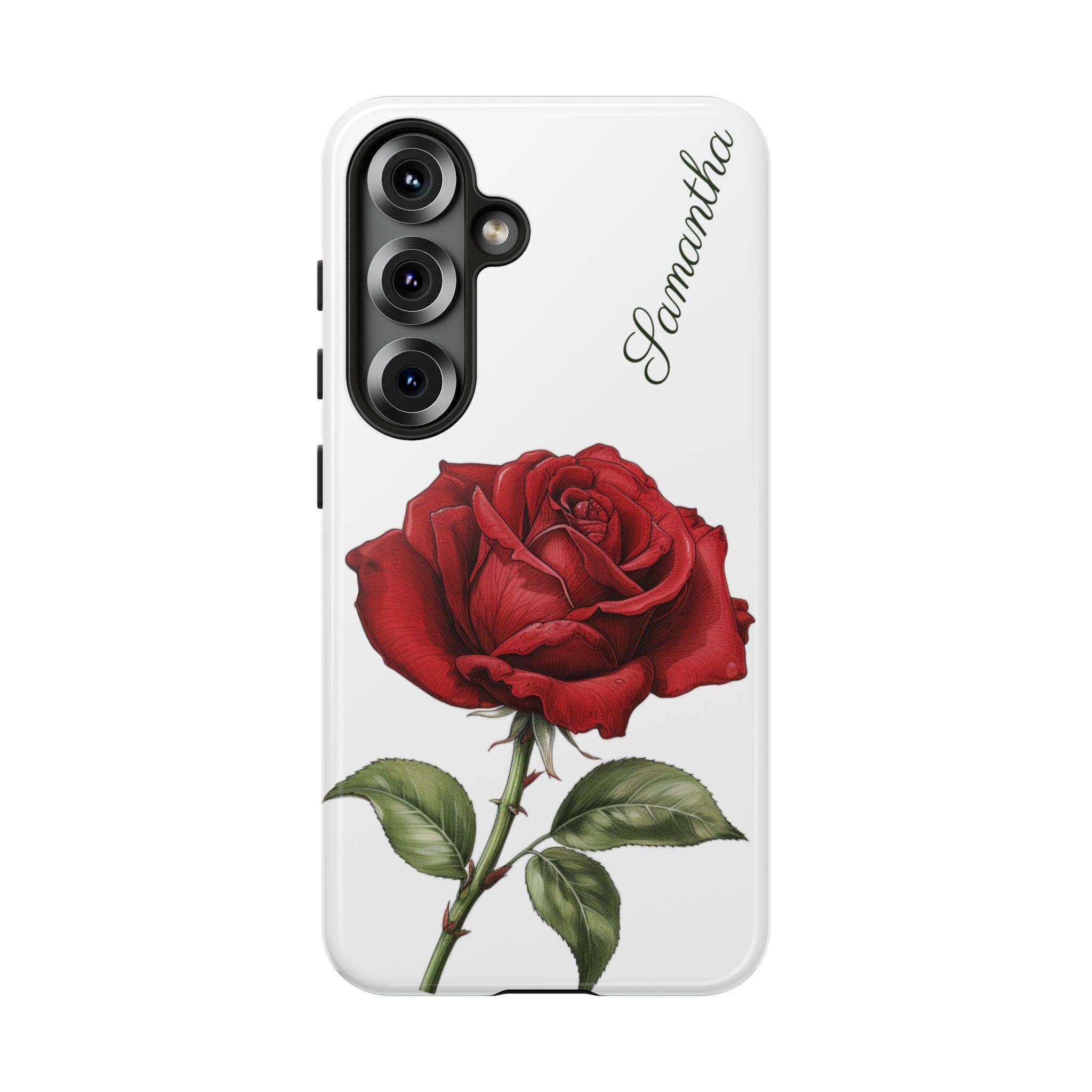 Personalized Red Rose Samsung Galaxy S25, S24, S23, S22, S21 phone case. Optional Customization for gardeners , Moms, friends - anyone!