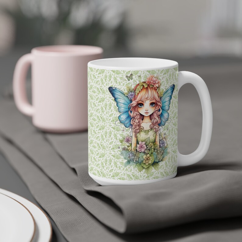 Fairy with Blue Wings Coffee cup 15/20 oz. Amazing Pretty Fairycore fairy in beautiful Flowercore colors image 8