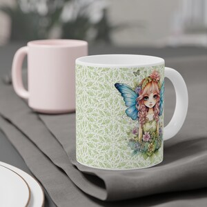 Fairy with Blue Wings Coffee cup 15/20 oz. Amazing Pretty Fairycore fairy in beautiful Flowercore colors image 4