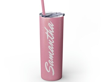 Custom Skinny Tumbler with Straw 20oz, Print is in Silvery Grey Personalized Tumbler, Custom Travel Mug, Custom Birthday, Custom Teacher