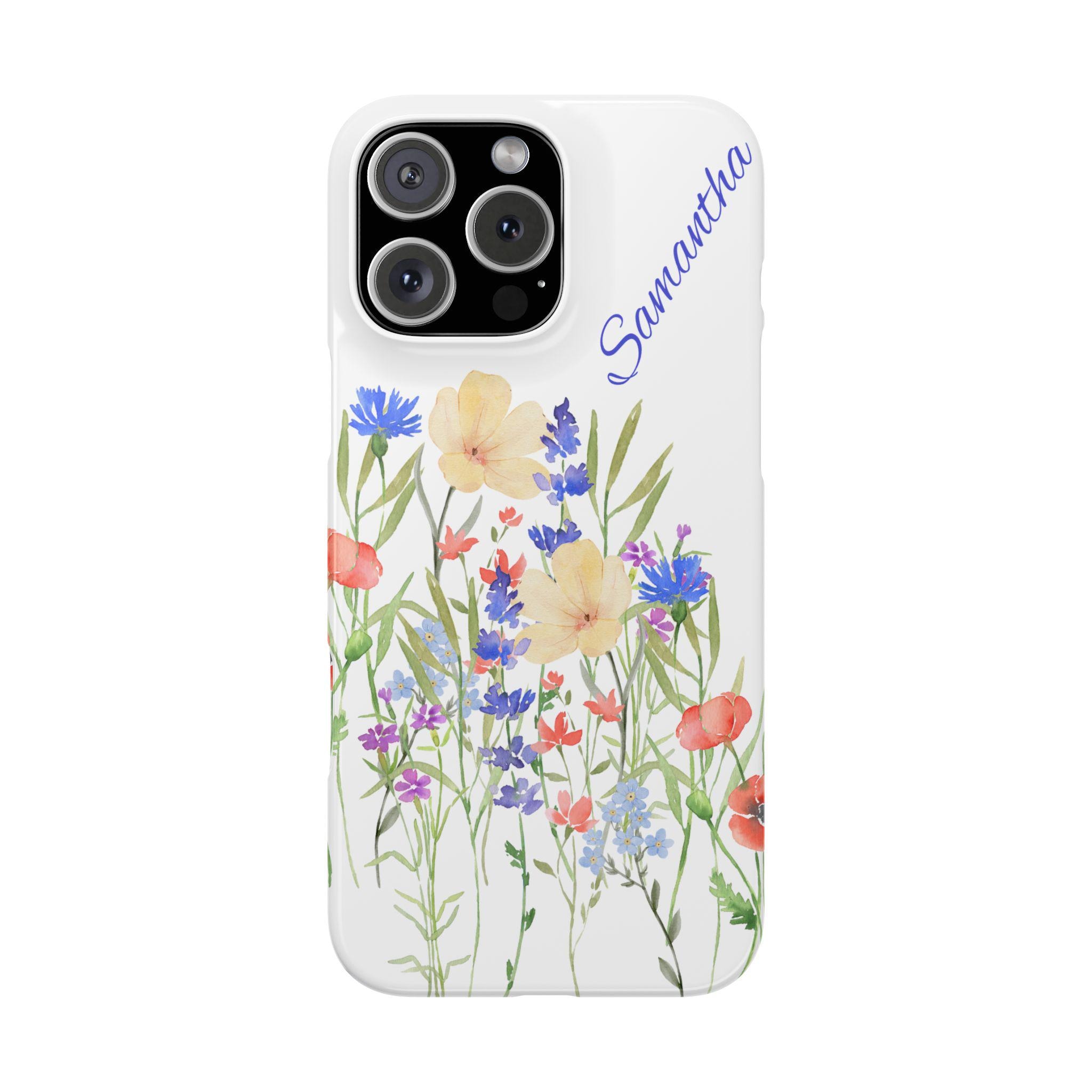 Personalized Boho Wildflowers iPhone 16, iPhone 15, iPhone 14, iPhone 13, iPhone 12 Cases. Beautiful Custom iPhone case for your gardener
