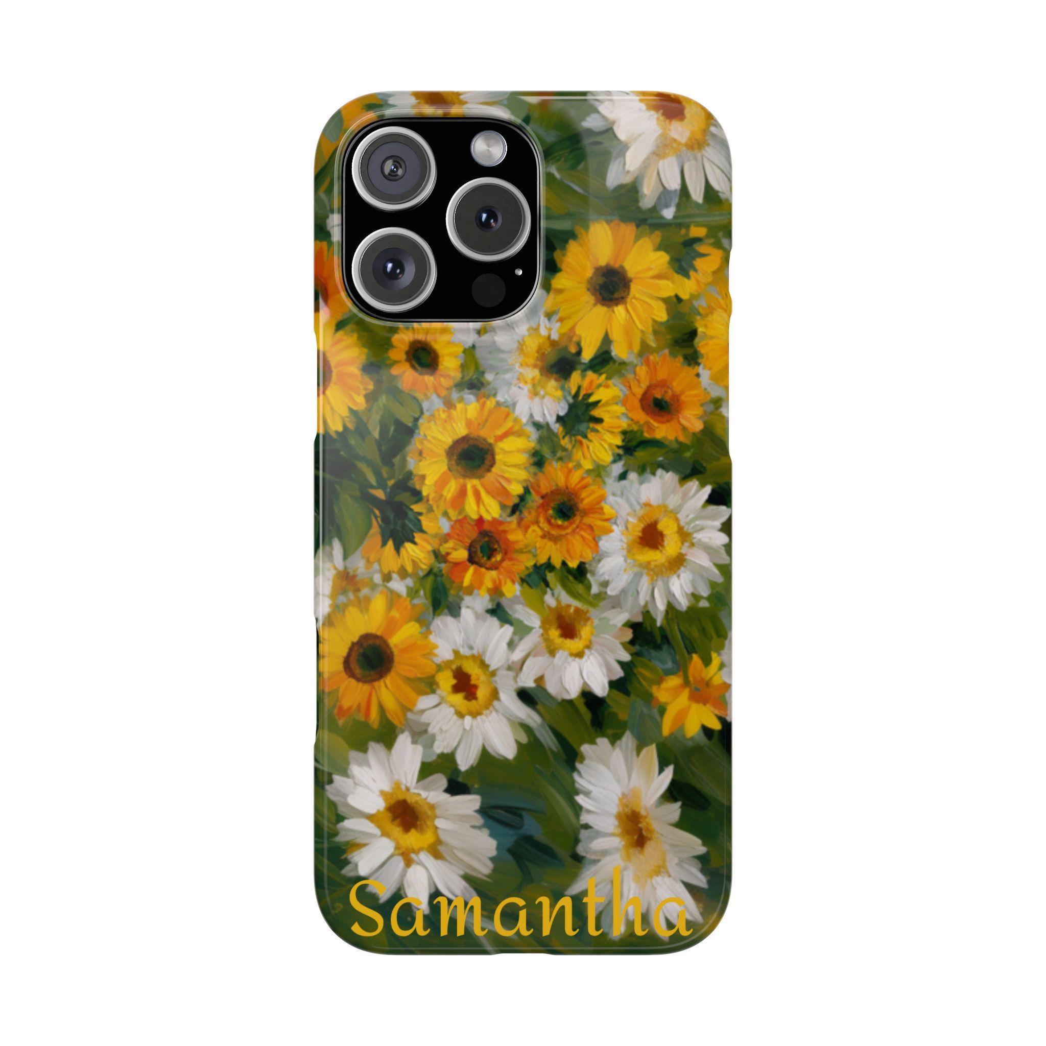 Personalized Sunflowers and Daisies Painting iPhone 16, iPhone 15, iPhone 14, iPhone 13 Phone Cases. Custom Sunflower case.