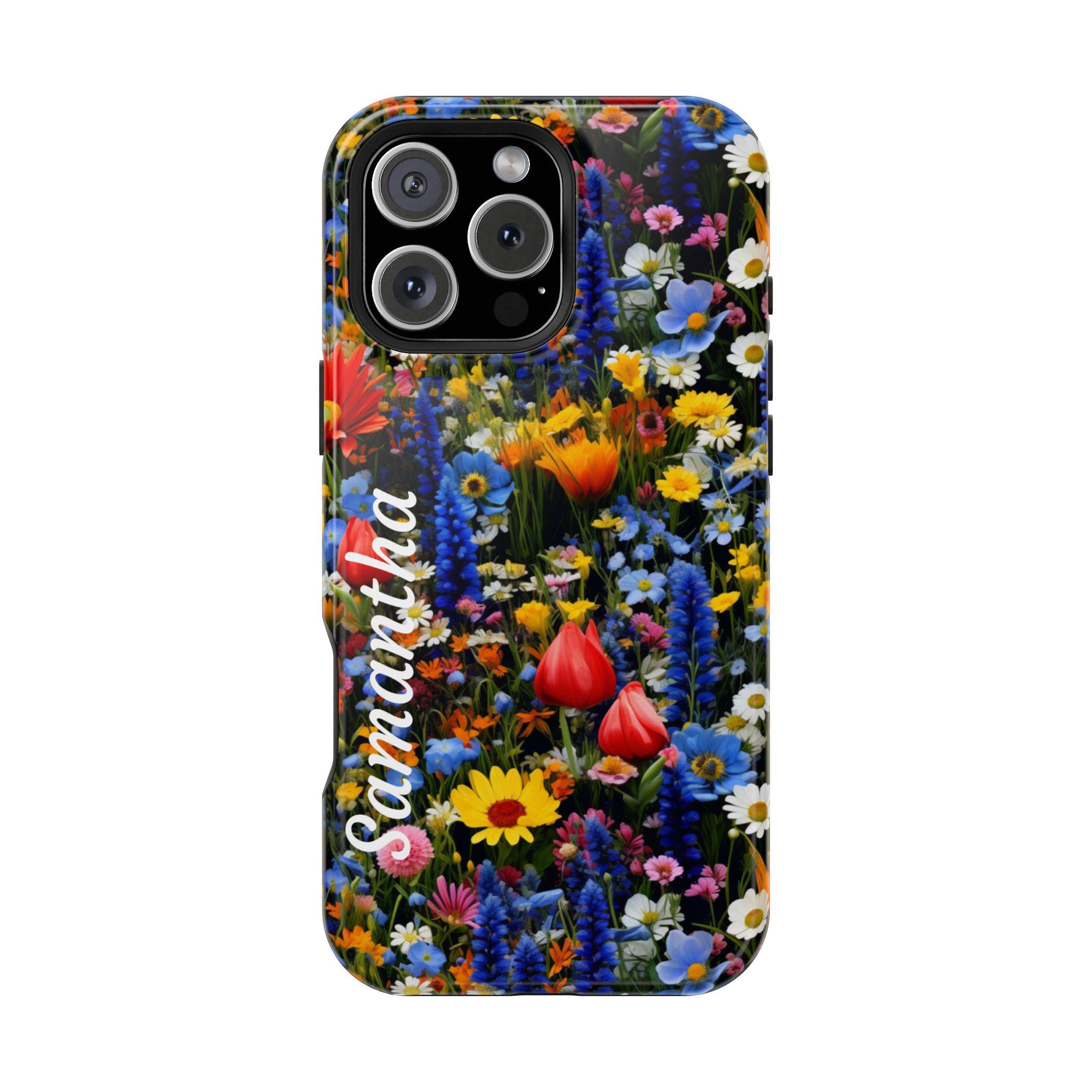 Wildflowers Personalized Magnetic Safe iPhone 16,  iPhone 15, iPhone 14 and iPhone 13 Phone Cases. Botanical. Personalization is Optional.