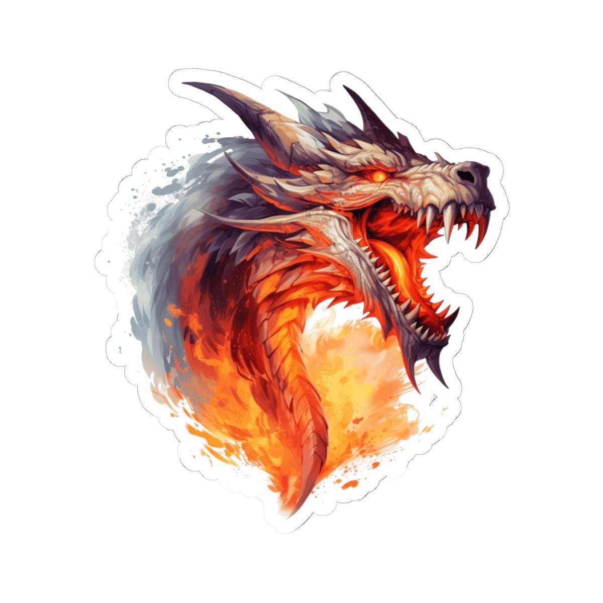 Fiery Gold Dragon Sticker with Transparent or White edges,  Knightcore, medieval, Fantasy, Flying Dragon