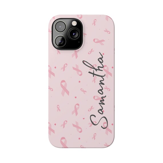 Personalized Breast Cancer Fighter iPhone 13 Phone Cases. Just add the correct name and this becomes the perfect gift!